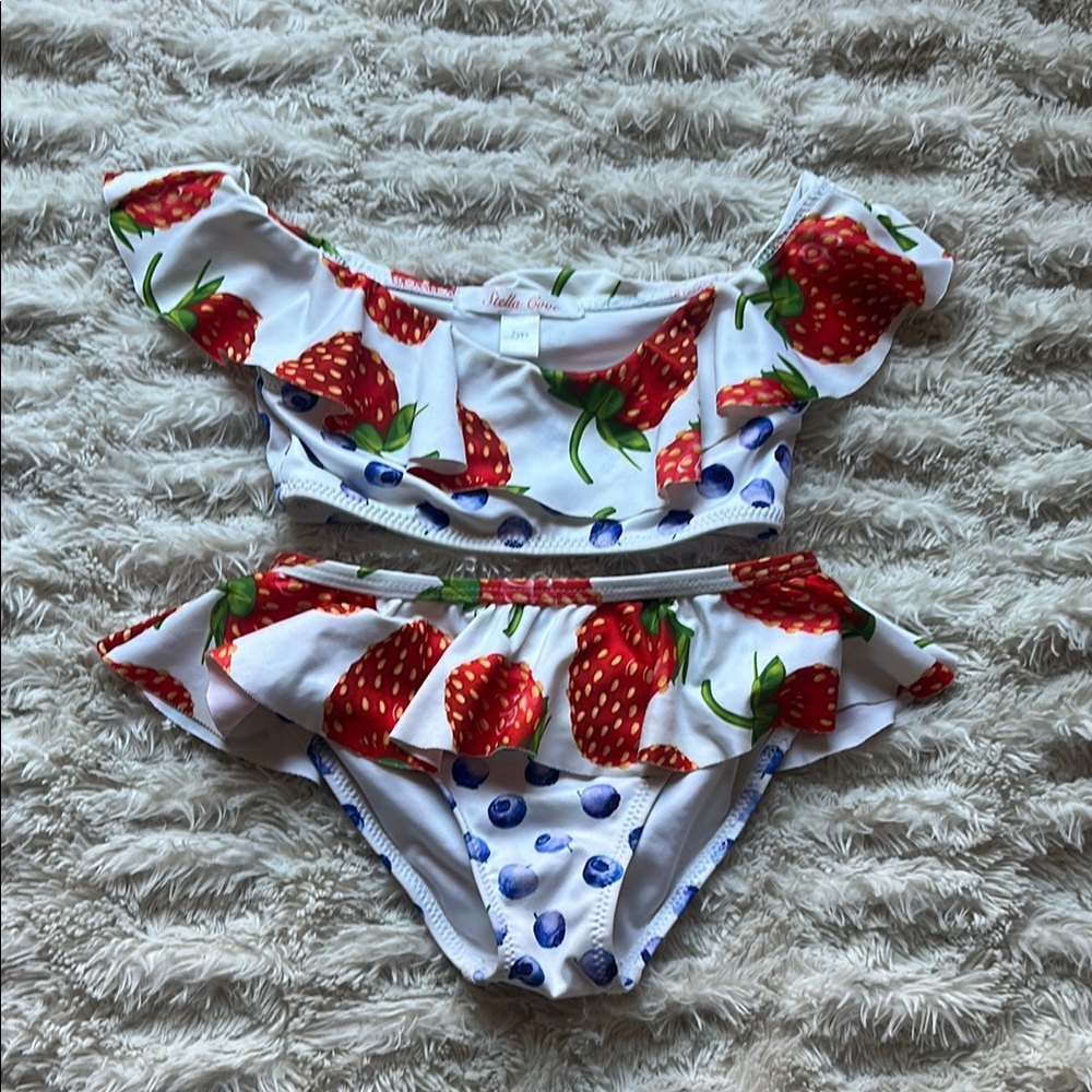 Stella Cove Kids Swim Bikini with Strawberry Print